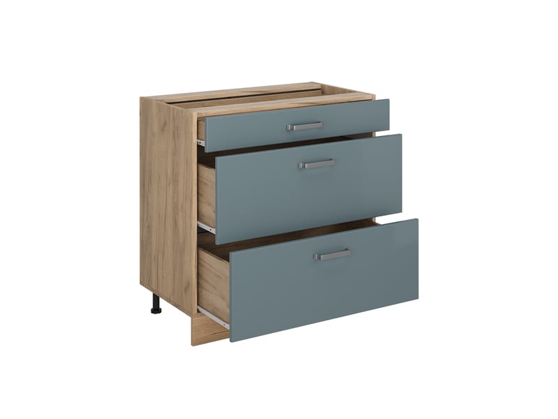  Vicco meuble cuisine, bleu-grischêne doré, 80cm avec 3 tiroirs sans plan de travail  - Conforama C