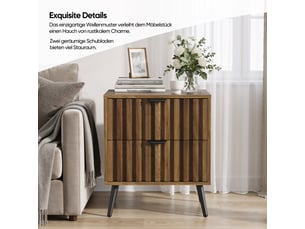 Table de chevet moderne, noyer, design encastré, 2 tiroirs, rangement chambre, 45 cm, 1 pièce