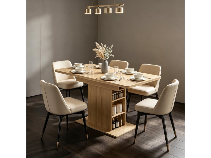 Table de salle à manger extensible 4 à 6 personnes avec 6 étagères en mdf 110-130×70×75 cm naturel - Conforama C