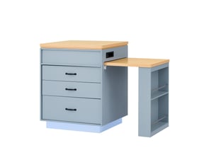 Îlot de cuisine sur roulettes et table extensible, avec éclairage led, prises usb et type-c, bleu, mdf