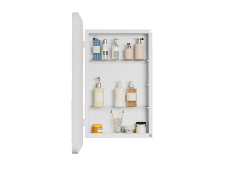  Armoire miroir salle de bain 76x51x12 cm, meuble miroir mural rangement, tablettes réglables, métal et verre, blanc  - Conforama A