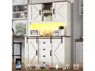 Buffet haut 115x40x174,7 cm, grand meuble de rangement cuisine avec capacité de stockage maximale, étagères intérieures ajustables