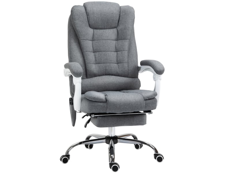 Chaise de bureau massante chauffante inclinable 135° - lpospi - pivotante, hauteur réglable, polyester gris - Conforama A