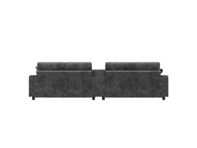  Canapé u lora gris en velours côtelé avec 2 poufs coffre, table, usb, prises et ports type-c  - Conforama E
