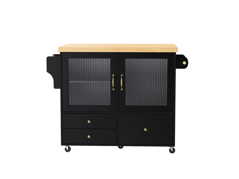  Îlot cuisine roulant 100x42-70x91,5 cm plan extensible 40 kg porte-verres 5 roulettes 2 freins mdf noir et naturel  - Conforama A