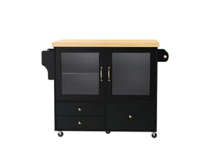 Îlot cuisine roulant 100x42-70x91,5 cm plan extensible 40 kg porte-verres 5 roulettes 2 freins mdf noir et naturel