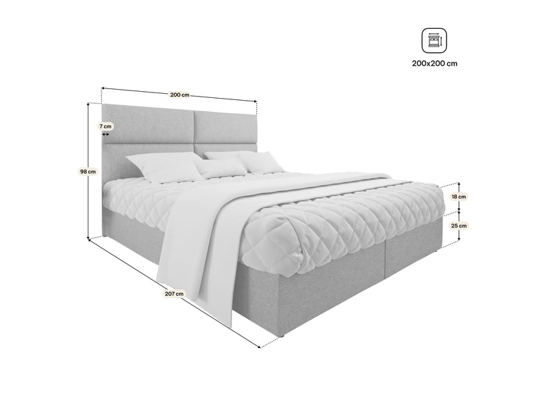  Boxspring lonis 200x200 cm, lit complet avec matelas, bleu  - Conforama E