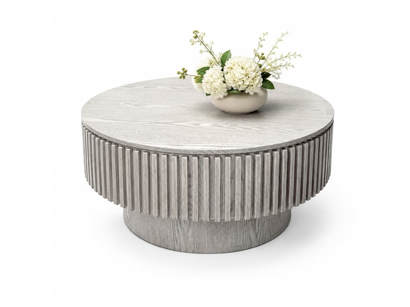  Table basse ronde 82x25x82 cm avec rangement caché en bois et mdf blanc rétro  - Conforama A
