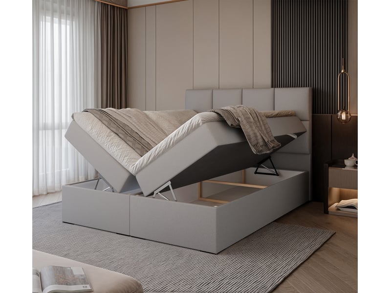 Lit coffre magnus - 160x200 cm - avec matelas et surmatelas - éco-cuir - gris MAGNUS - Conforama C