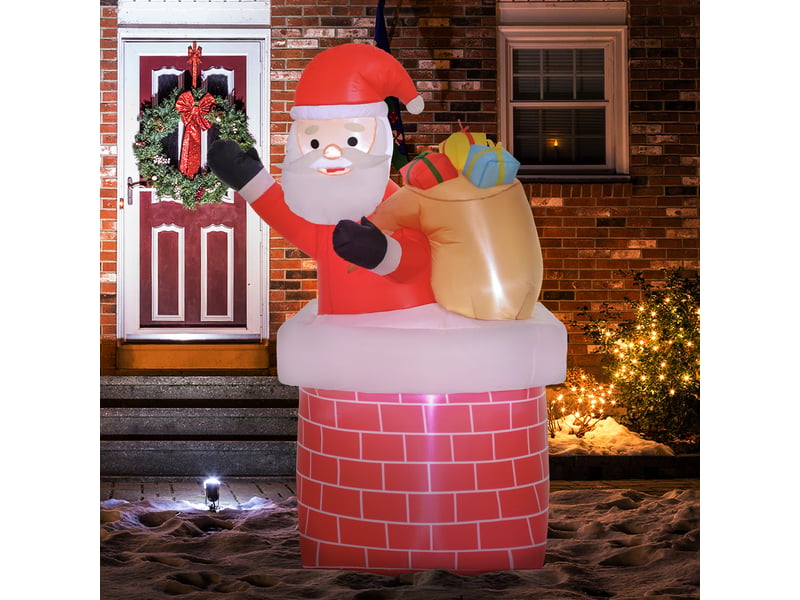  Père noël gonflable décoration de noël extérieur avec lumières led sac de cadeau et la cheminée 130 x 82 x 195 cm rouge  - Conforama A