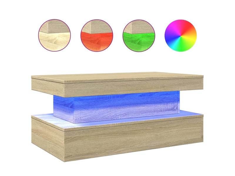  Table basse | table d'appoint salon avec lumières led chêne sonoma 90x50x40 cm shl9050  - Conforama A
