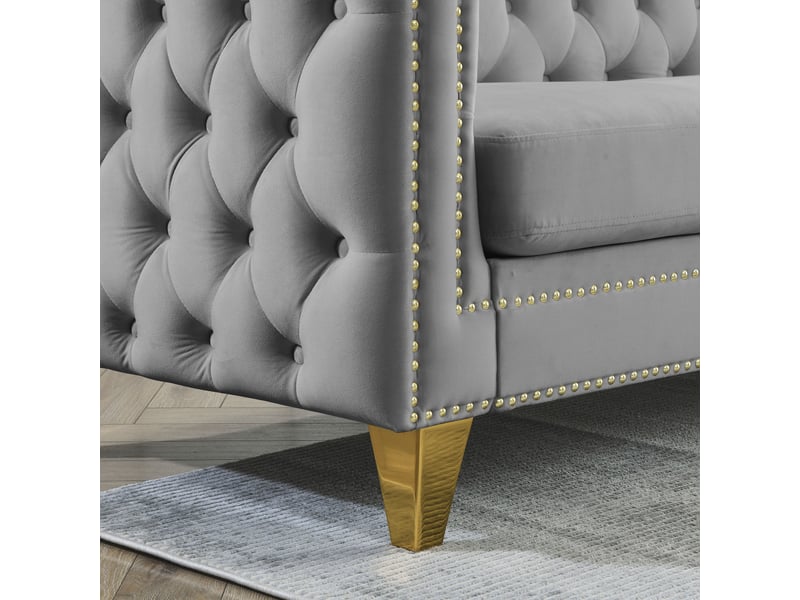  Canapé moderne - canapé en velours de style chelsfield, avec pieds dorés, boutons capitonnés, mousse + ressorts, réf. W3349s00171  - Conforama W
