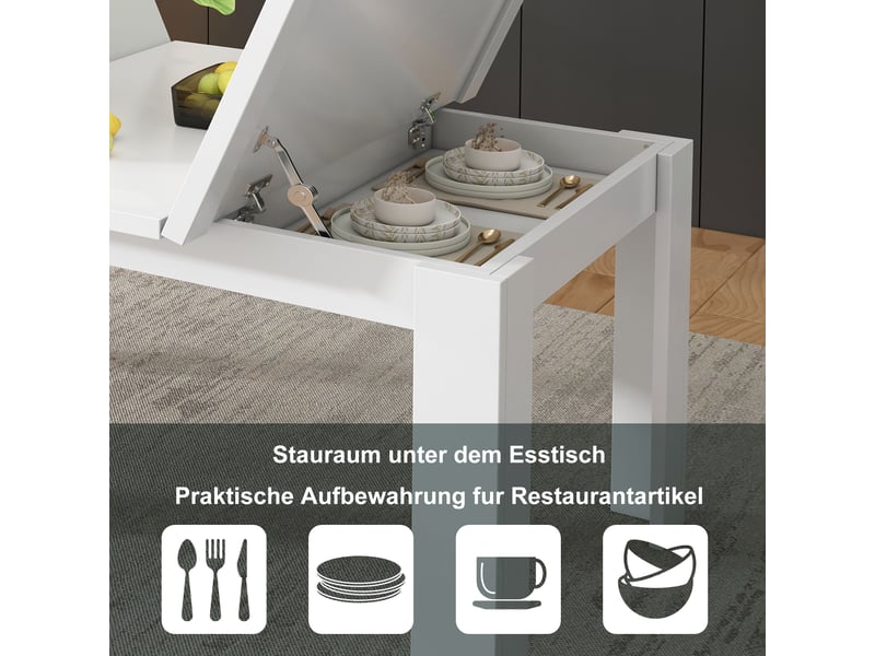  Table à manger 120x70 cm – blanc – rangement ouvert – multifonction – idéal petit espace – design moderne  - Conforama E