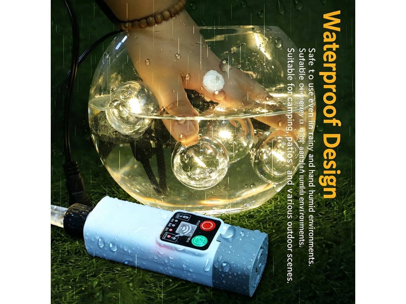  Guirlande lumineuse g40 à ampoules 14.5 m, 25 lampes blanc chaud, usb rechargeable 24 v, télécommande avec minuterie, guirlande étanche pour extérieur  - Conforama D
