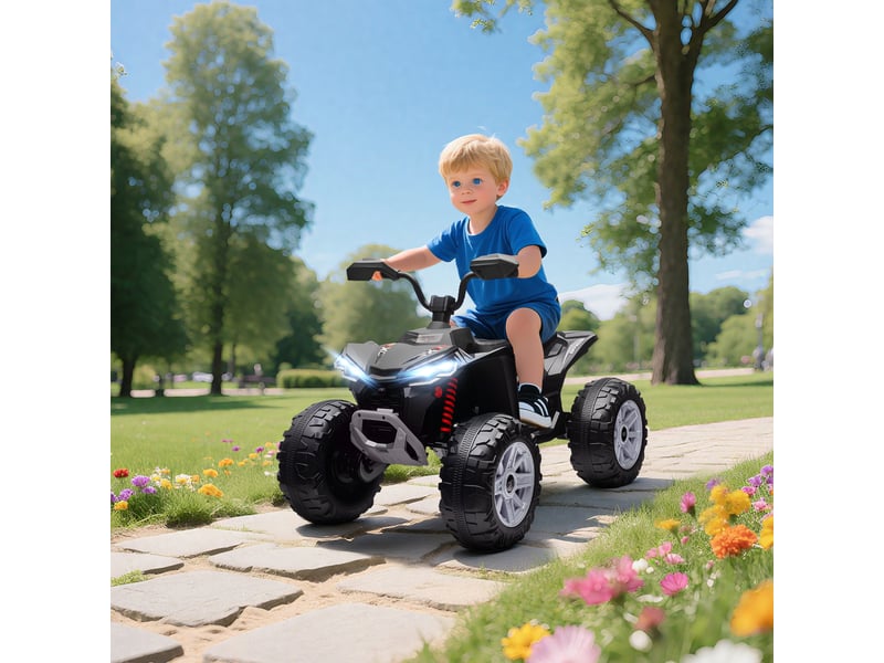 Quad électrique enfant 24v, voiture électrique enfants atv, double moteur, phares, port usb et mp3, 109x68,5x76cm, noir - Conforama C