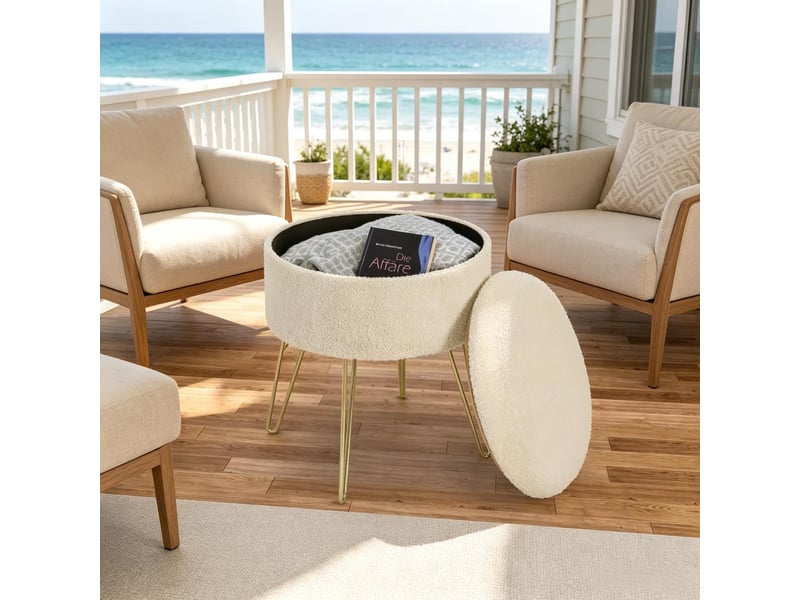 Pouf repose-pieds rond avec rangement, tabouret d’appoint multifonctionnel, table basse 1 pièce - Conforama E