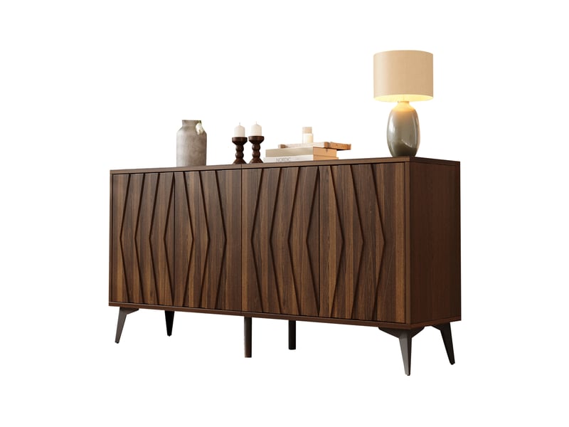  Buffet bas 140 x 35 x 70 cm, 4 portes battantes, 2 tablettes réglables, en mdf et panneau de particules, bois noyer  - Conforama A