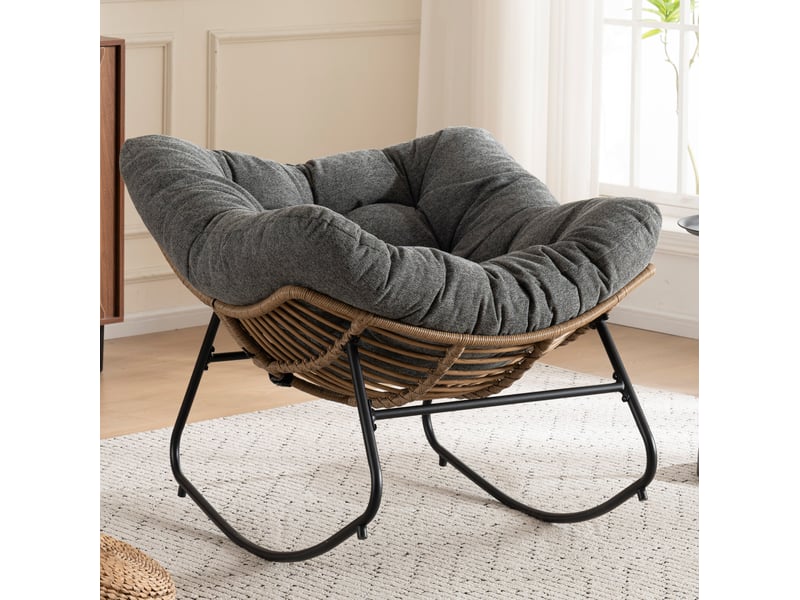  Fauteuil à bascule ulevr papasan en chenille gris, structure métallique, 98 x 102 x 77 cm, charge 120 kg  - Conforama D
