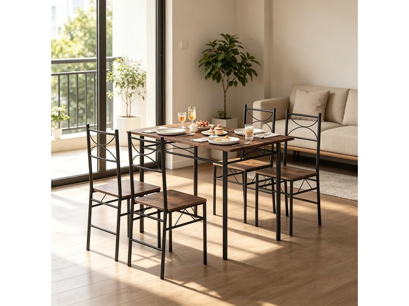  Ensemble repas moderne avec table et 4 chaises, blanc et argent, 110x70x76 cm  - Conforama B