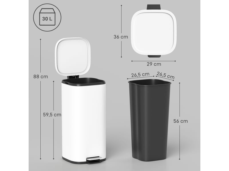  Poubelle de cuisine à pédale en métal 30l 29x36x59,5 cm  - Conforama C