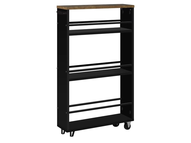  Desserte de cuisine 47x13x80 cm avec roulettes métal bois noir  - Conforama A
