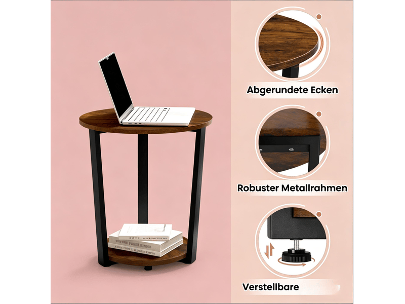  Table d’appoint ronde 50x50x53 cm 2 niveaux bois métal marron  - Conforama D