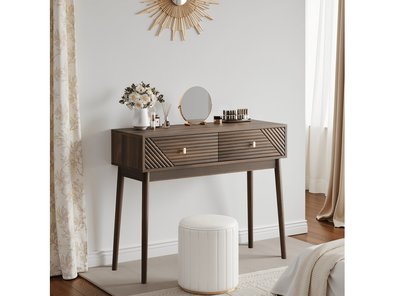  Bureau console 100x35x80 cm avec 2 tiroirs en mdf couleur marron, design simple  - Conforama D