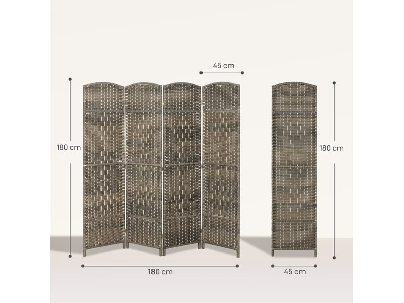  Paravent intérieur en bois 4 panneaux séparateur de pièce pliable pour salon chambre 180 x 180 cm foncé chêne  - Conforama C