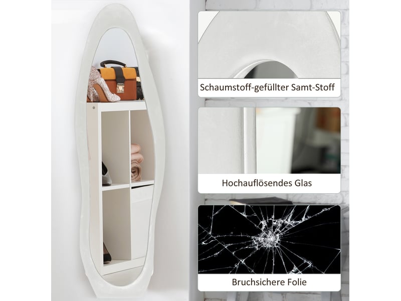Miroir sur pied corps entier 50 x 160 cm – blanc – cadre ondulé velouté, pose au sol stable ou murale - Conforama E