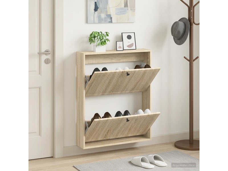 Meuble à chaussures mural, armoire à chaussures ede 71x17x86 cm chêne sonoma  - Conforama B