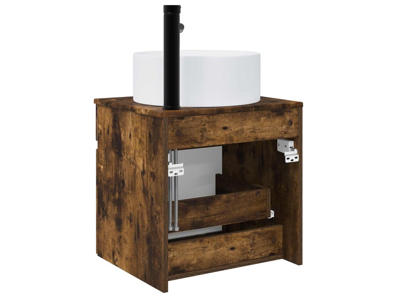 Meuble de lavabo mural, rangement salle de bain chêne fumé 49x44.5x65.5 cm - Conforama D
