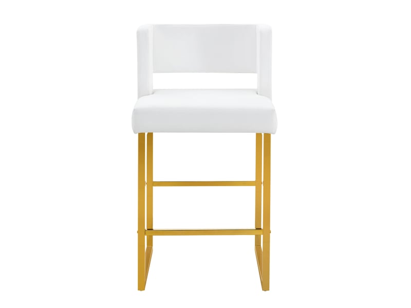 Tabouret de bar 2 pièces avec assise rembourrée, structure stable et entretien facile, en pu blanc et doré  - Conforama A