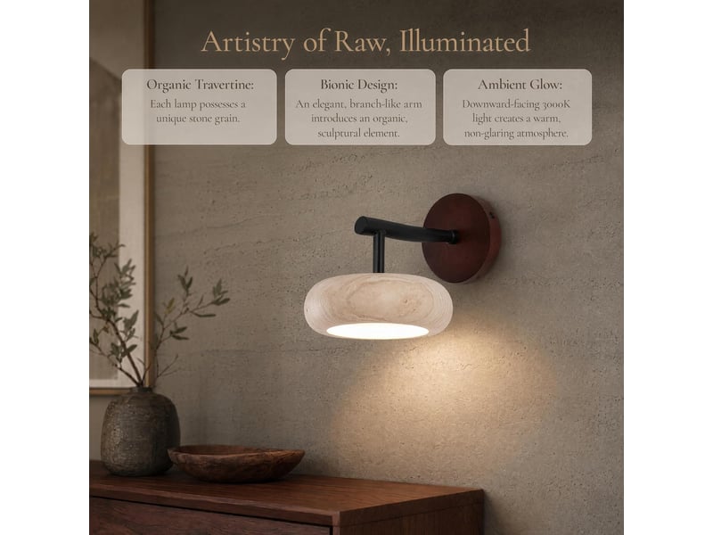  Applique murale pierre jaune travertin lampe murale pierre led lumiere base en noyer lumière chaude  - Conforama D