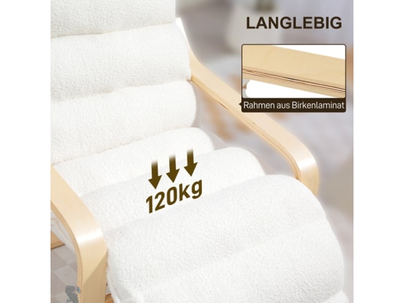  Fauteuil relax blanc avec repose-pieds réglable, tissu sherpa, accoudoirs, pour salon et lecture  - Conforama C