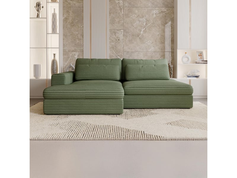 Canapé d'angle convertible avec coffre en velours gros côtelé vert - AYDA-M3-VER - Conforama B