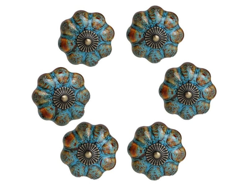  Lot de 6 poignées de porte en céramique émaillée pour armoires, salles de bains, armoires, tiroirs (bleu)  - Conforama A