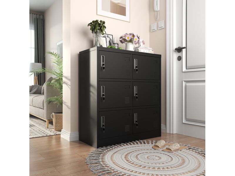  Armoire de rangement bureau 6 portes 90x40x100cm noire acier, casiers avec serrures  - Conforama B