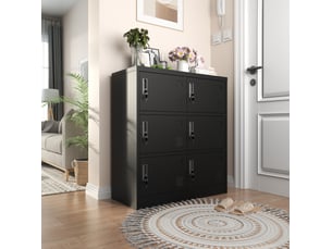 Armoire de rangement bureau 6 portes 90x40x100cm noire acier, casiers avec serrures