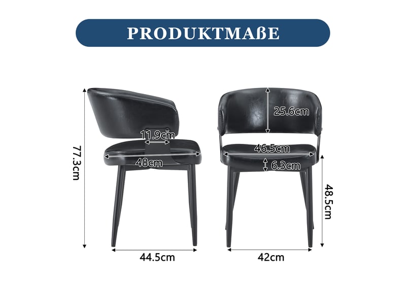  Lot de 2 chaises de salle à manger,similicuir et tissu à motifs,noires  - Conforama C