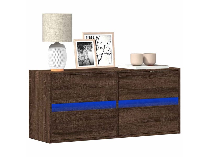  Meuble tv - banc tv - meuble de rangement mural avec lumières led chêne marron 100x31x45 cm  - Conforama B