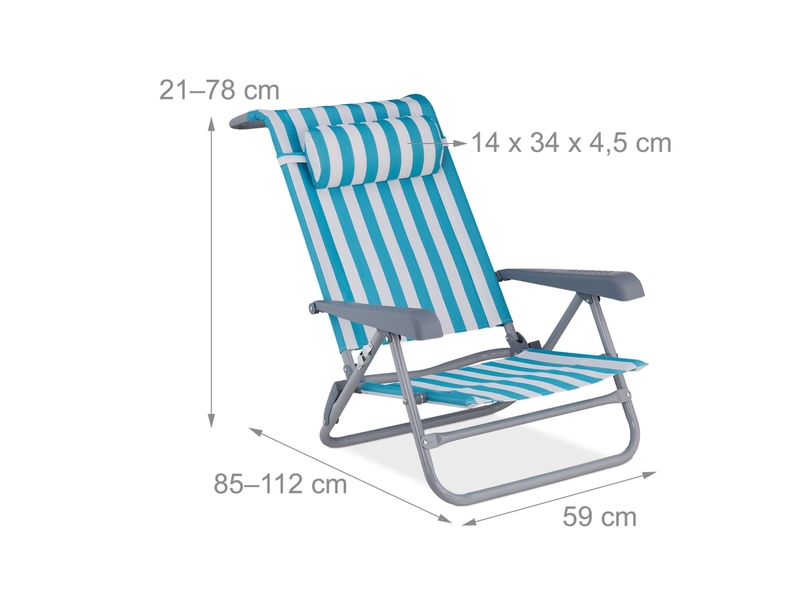 Chaise longue pliante de jardin 190 x 60 x 30 cm 8 positions confortables design rayé en polyester bleu 13_0010485  - Conforama B