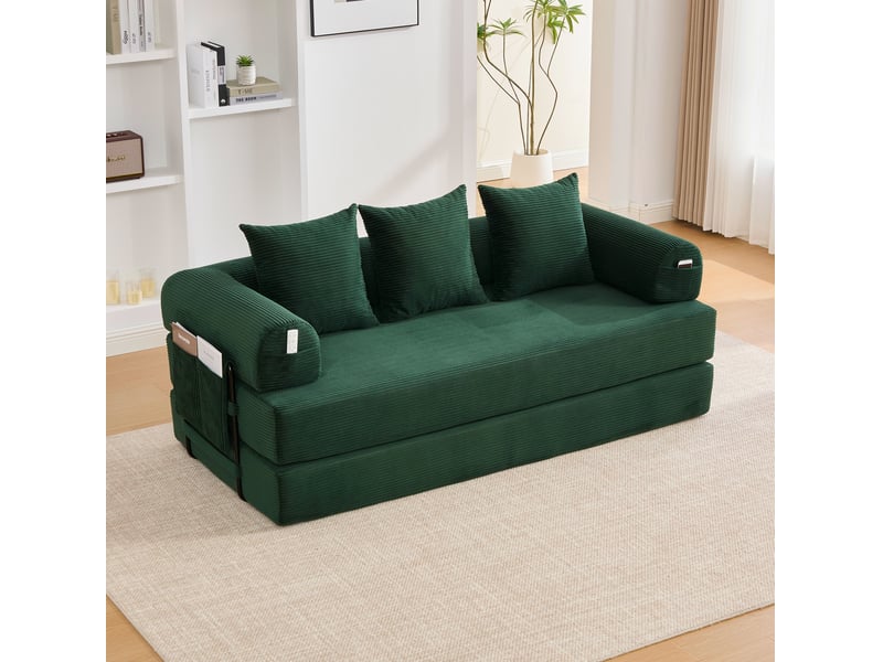  Canapé modulaire 3 places 200x94x67 cm – vert émeraude – 3 coussins, poches latérales et cadre en métal  - Conforama B