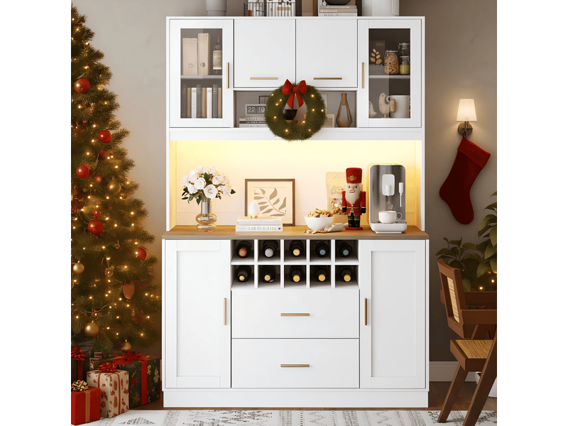  Buffet de cuisine 6 portes 2 tiroirs - 120 cm blanc led mdf buffet de cuisine blanc - Conforama B
