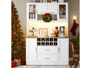 Buffet de cuisine 6 portes 2 tiroirs - 120 cm blanc led mdf