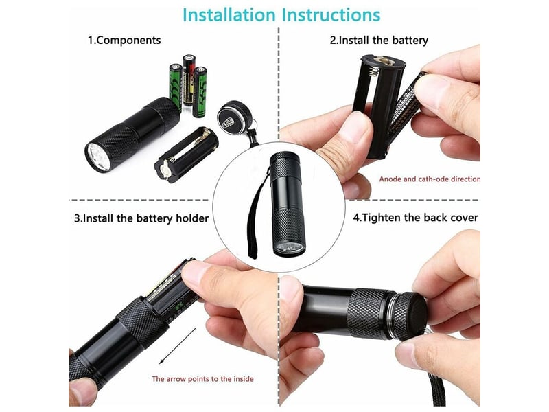 6 pack uv ultra violet blacklight 9 led lampe de poche lampe torche extérieur etc. - Conforama E