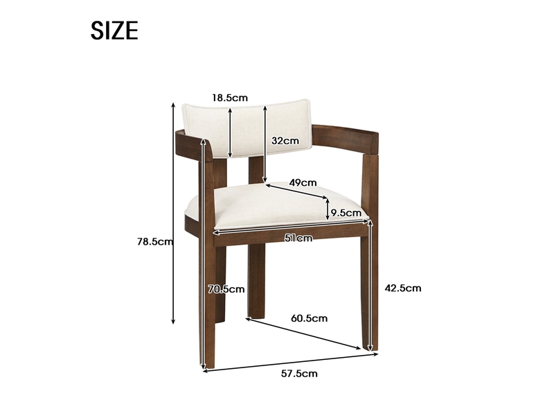  Lot de 2 chaises de salle à manger 60,5x57,5x78,5 cm, pour salon, accoudoirs, style classique, noyer bois, lin tissu  - Conforama C