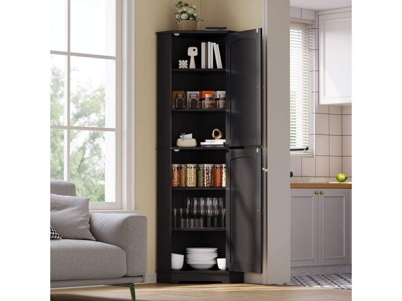  Armoire d'angle haut - 42x42x166cm - meuble colonne avec 2 portes battantes et étagères réglables cuisine &amp; salle de bain - noir  - Conforama C