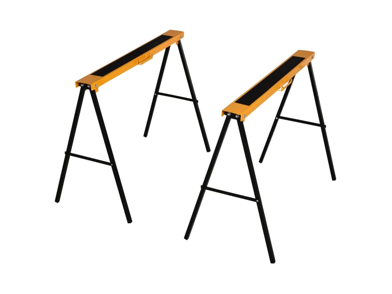  Lot de 2 tréteaux pliables 99,5 x 50 x 78 cm orange et noir en acier, supports stables pour sciage du bois  - Conforama A