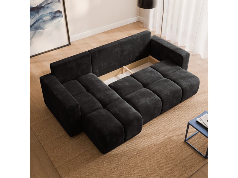  Canapé d'angle ramil, tissu chenille noir  - Conforama C