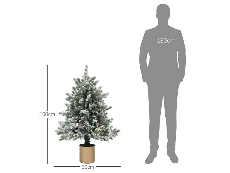  Sapin de noël enneigé avec pommes de pin, ignifugé, stable, ø60 x 100 cm (h), vertor  - Conforama E